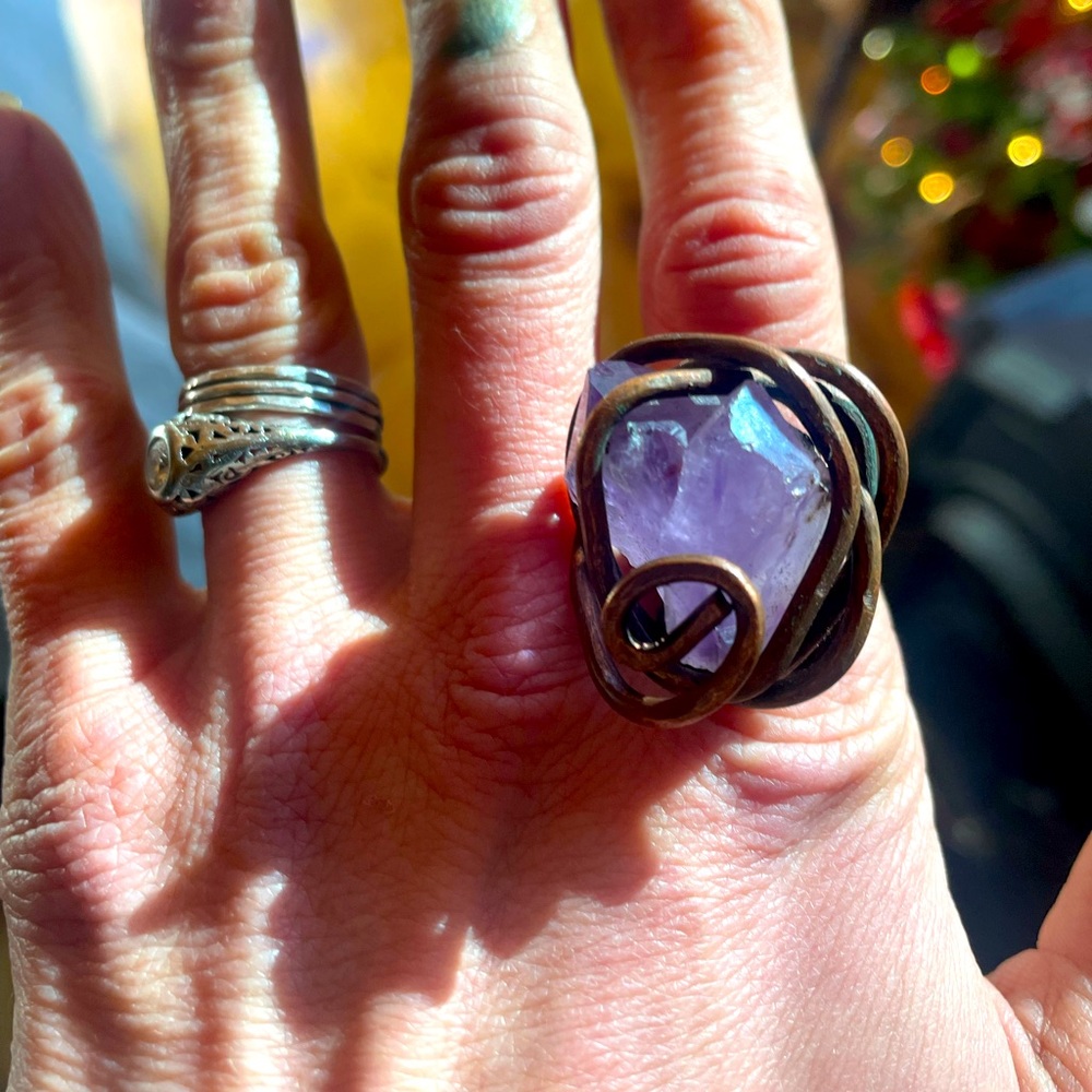 Etsy handmade asheville artist upcycled sustainable copper and amethyst ring